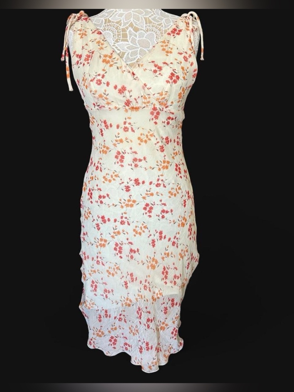 Jump Cream Midi Slip Dress with Coral and Peach Floral Print